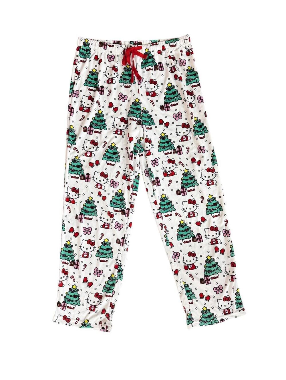 (C184) Hello Kitty Sanrio Holiday Pajama Pant X-Mas Snowflake Candy Cane XS